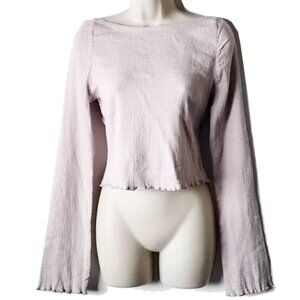 NWOT Free People Crinkle Smocked Cotton Bell Sleeve Crop Top XL Dusty Mauve